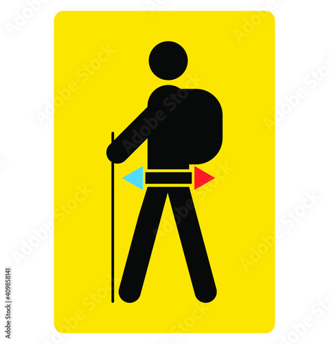 Hiking tourist sign. Hiking, traveler, man with tourist sticks icon. Vector illustration.