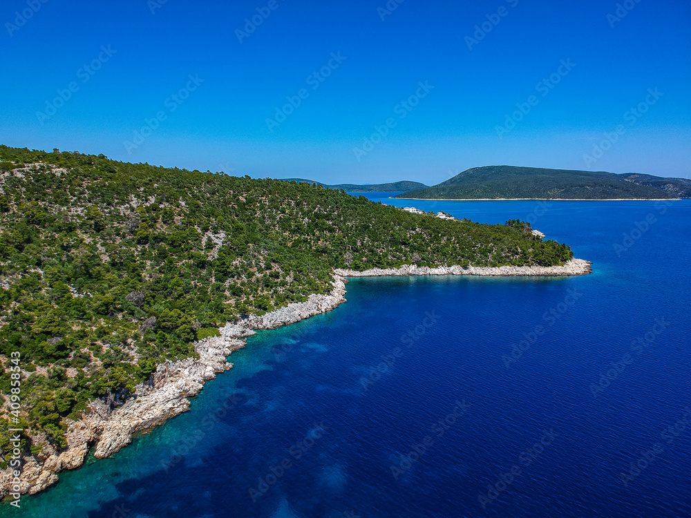 Aerial view over Leftos Gialos beach in Alonnisos island, Sporades, Greece
