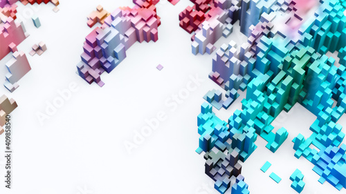 Sci - Fi  Voxel colourful abstract background Business  and technology concept.  3D render cubes. Business  and technology concept background with space for text