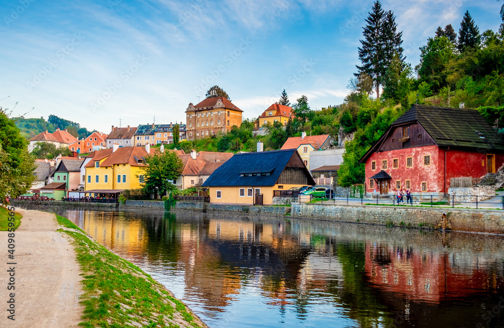Amazing view of river in front of exciting Cesky Krumlov cityscape Amazing view of river in front of exciting Cesky Krumlov cityscape