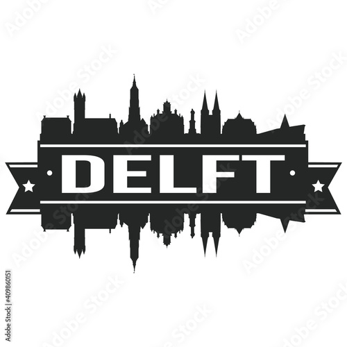 Delt Netherlands Europe Skyline Silhouette Design City Vector Art Famous Buildings Stamp Stencil.