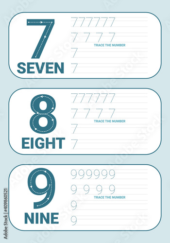Number 1-10 tracing practice worksheet with all numbers for kids learning to count and to write.