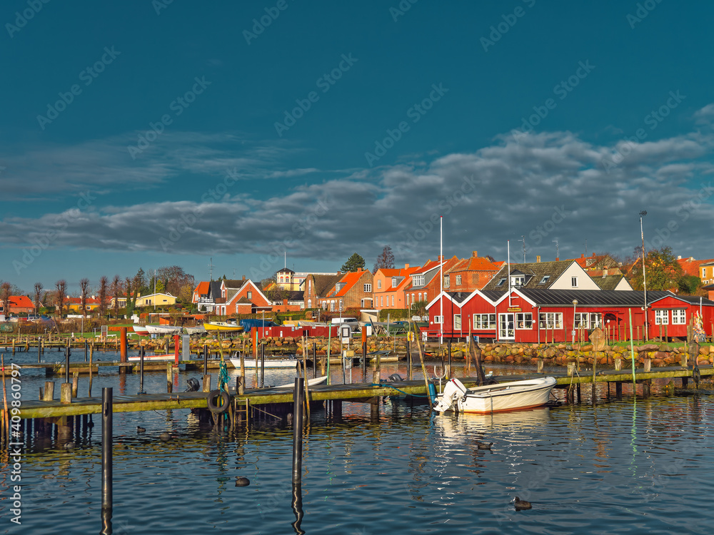 Nysted harbor marina on Lolland in rural Denmark