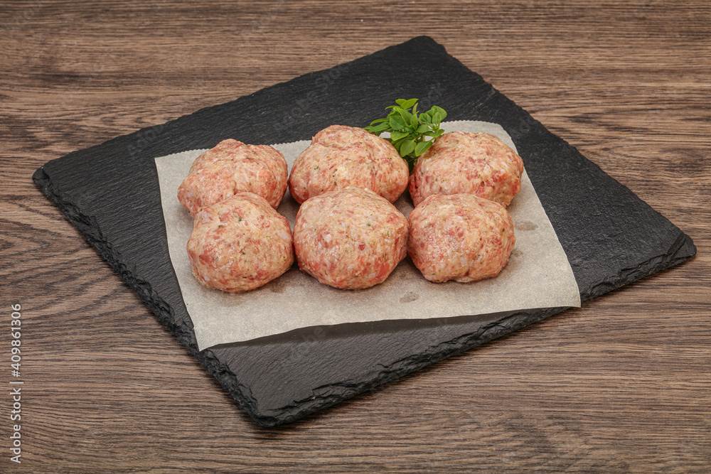 Raw turkey meatball for cooking Raw turkey meatball for cooking