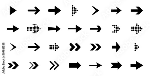 Arrows big black icon set. Collection of concept arrows for web design, mobile apps, interface and more. Cursor. Arrow flat style isolated on white background. Vector illustration