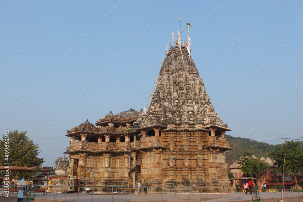 Side view. Shamlaji temple dedicated to Vishnu or Krishna. Aravali, Gujarat, India.