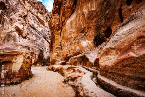 The Siq, a miracle narrow stone gallery in mysterious Petra, Jordan