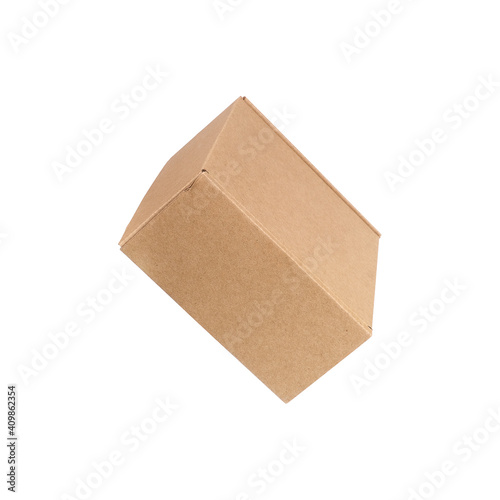 One craft box isolated on white background. Design element with clipping path
