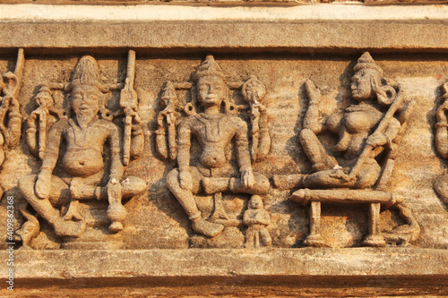 Hindu deities stone sculpture art. Shamlaji temple is dedicated to Vishnu or Krishna. Aravali, Gujarat, India photo