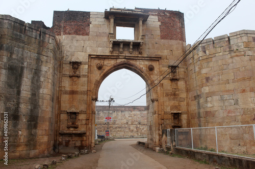 inside view of main entrance gate. Champaner-Pavagadh Archaeological Park, a UNESCO World Heritage Site, is located in Panchmahal district in Gujarat, India