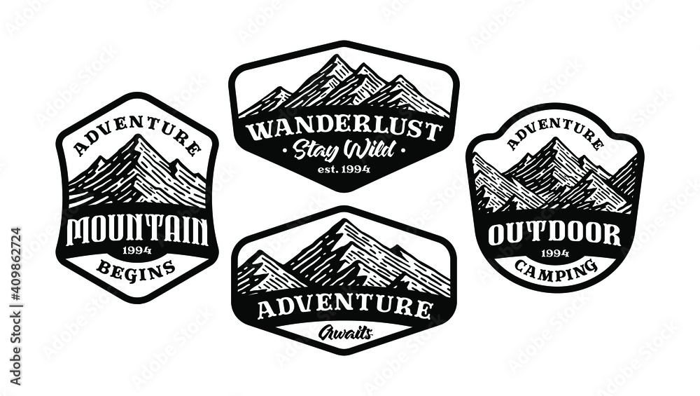 Obraz premium set of mountain logo badge, monochrome in vintage design