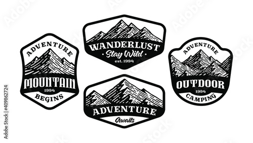 set of mountain logo badge, monochrome in vintage design