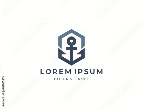 Anchor logo icon design template. Business symbol or sign. Line anchor luxury logotype. Vector illustration
