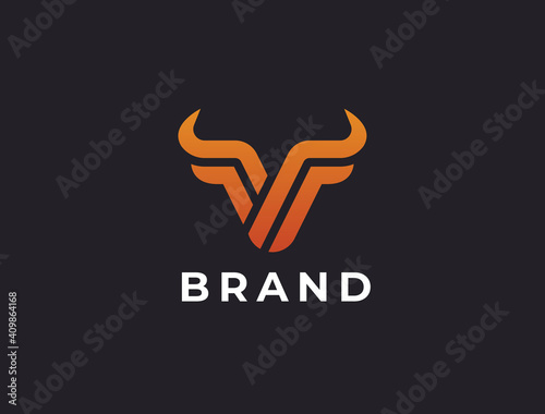 Bull head logo. Abstract stylized cow or bull head with horns icon. Premium logo for steak house, meat restaurant or butchery. Taurus symbol. Vector illustration.
