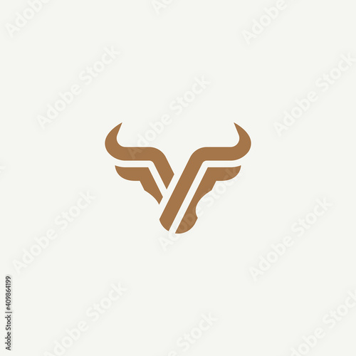 Bull head logo. Abstract stylized cow or bull head with horns icon. Premium logo for steak house, meat restaurant or butchery. Taurus symbol. Vector illustration.
