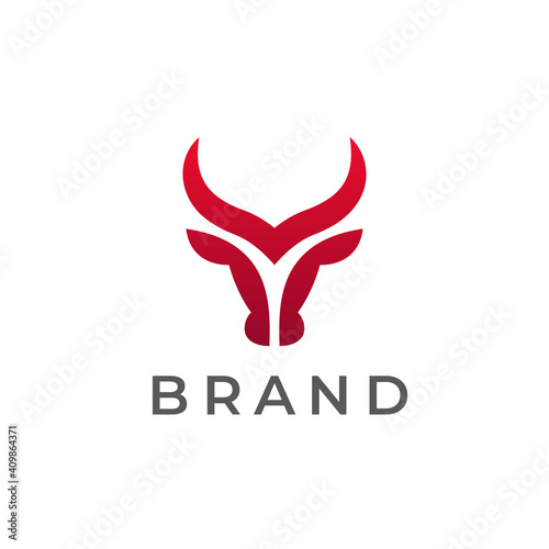 Bull head logo. Abstract stylized cow or bull head with horns icon. Premium logo for steak house, meat restaurant or butchery. Taurus symbol. Vector illustration.
