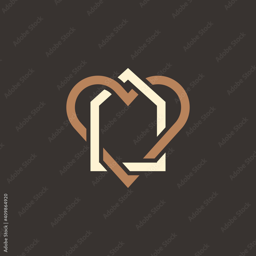 Home + heart logo.  Abstract creative logotype.
