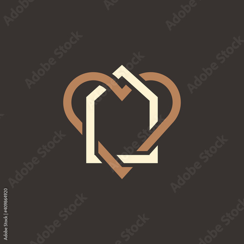 Home + heart logo.  Abstract creative logotype.
