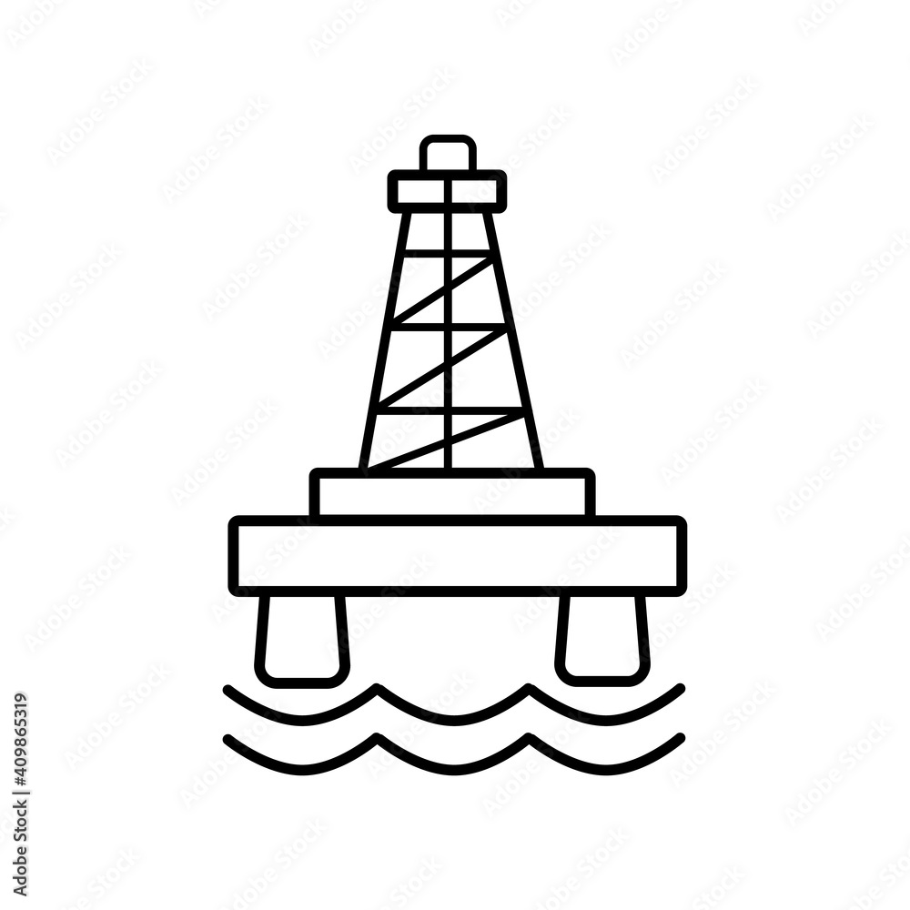 Icon oil or gas rig (offshore platform), isolated on a white background. Offshore Oil Production Platform. Oil Industry. Simple Vector illustration