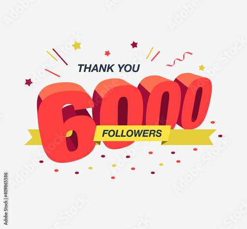 Thank you 6000 social media followers, modern flat banner. Easy to use for your website or presentation.