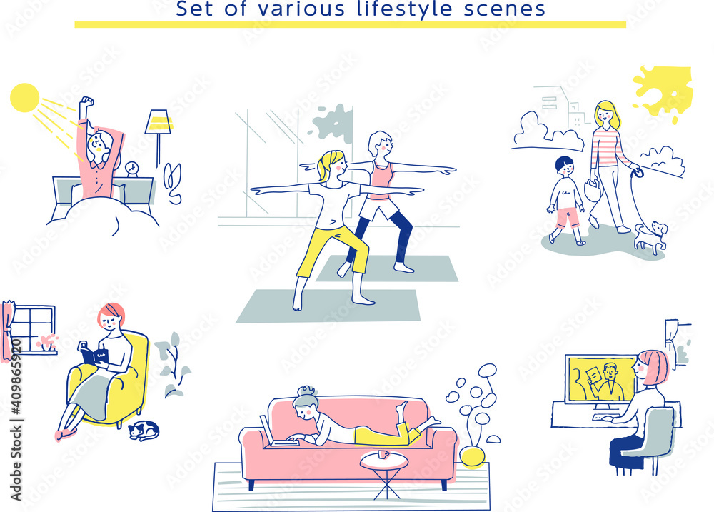 Fototapeta premium 女性のライフスタイルシーン セット