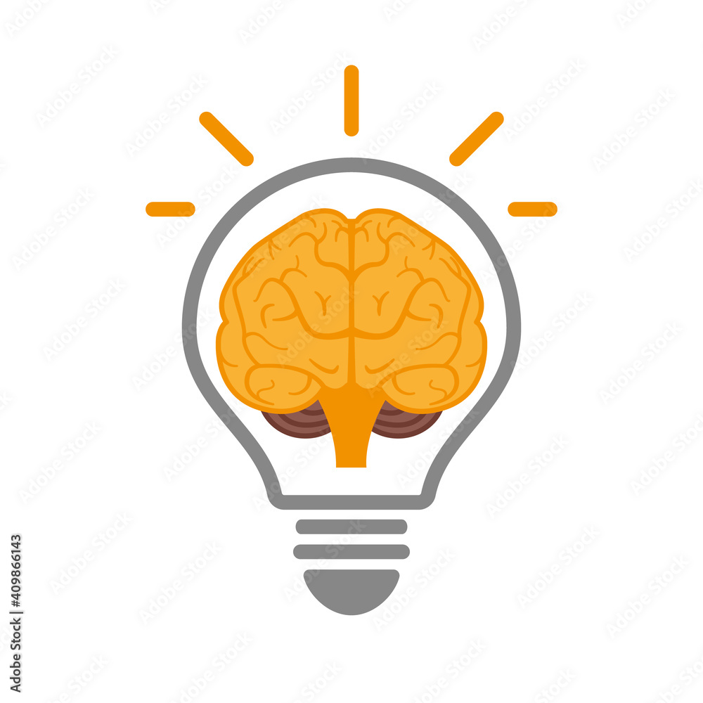 Train your brain. Creative concept.Creative thinking. Logo with a half of light bulb and brain isolated on white background. Train your brain. Creative concept.Creative thinking. Logo with a half of light bulb and brain isolated on white background.