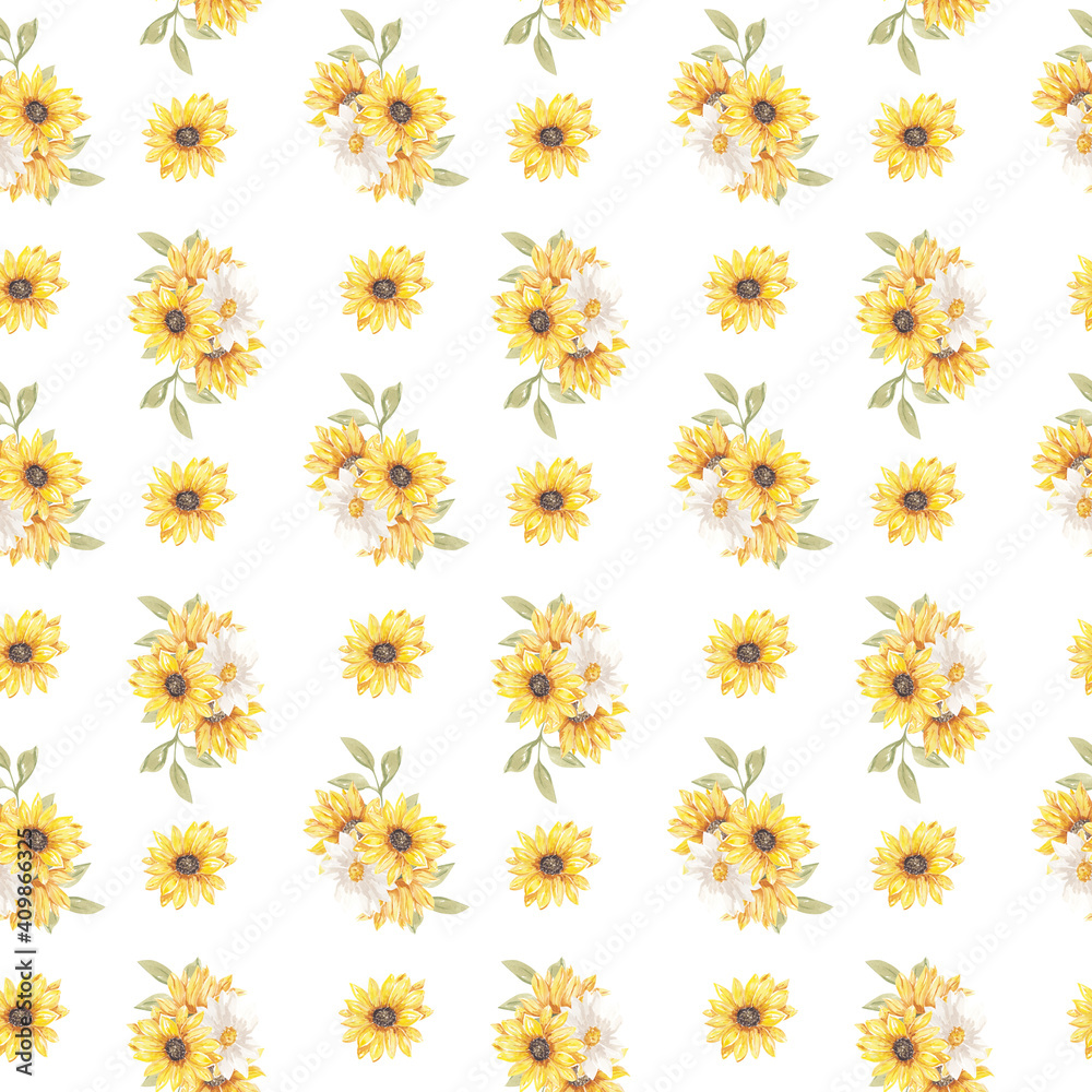 Watercolor sunflower seamless pattern. sunflower background Watercolor sunflower seamless pattern. sunflower background