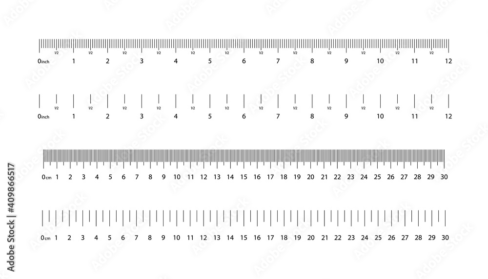 Ruler with cm and inch. Measure on scale of centimeter, millimeter and inches. Meter tape with metric lines. Length with geometric size. Black simple rulers with math and accuracy measurement. Vector Ruler with cm and inch. Measure on scale of centimeter, millimeter and inches. Meter tape with metric lines. Length with geometric size. Black simple rulers with math and accuracy measurement. Vector