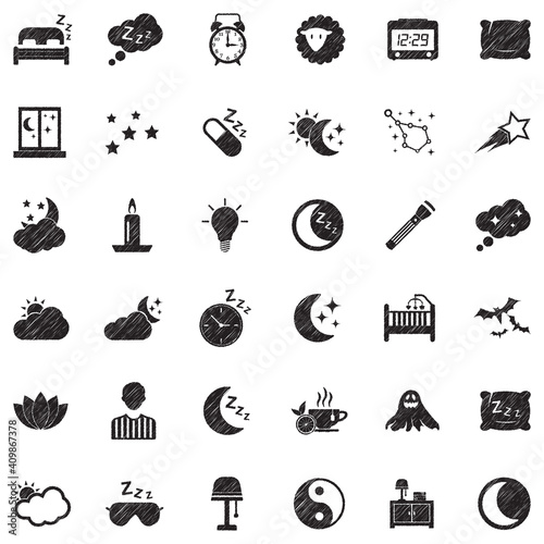 Sleep Icons. Black Scribble Design. Vector Illustration.