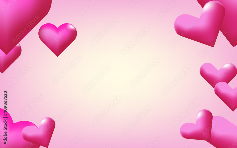Valentines Day Pink Sweet Balloon Hearts. 3D Vector Illustration