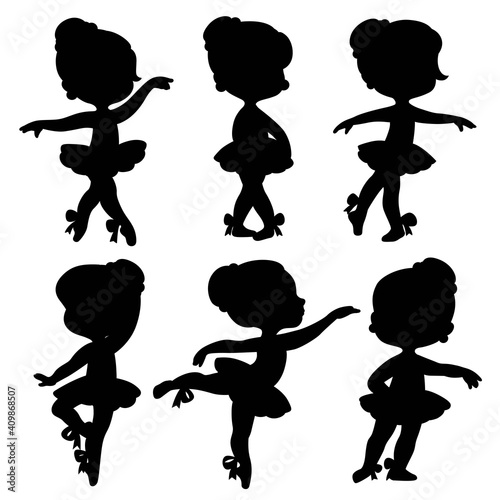 Silhouettes of beautiful graceful ballerinas set isolated on a white background