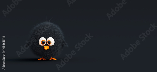 Foto Small cute black bird with copy space on black background 3D Rendering