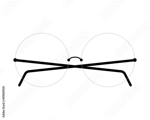 Rimless glasses with round transparent lenses. Isolated vector clipart on clear white background.