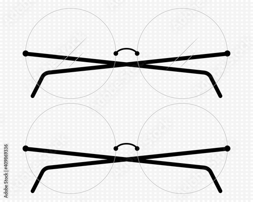 Rimless glasses with round transparent lenses. Vector clipart on transparent background.
