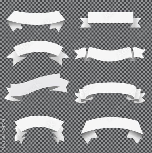 Big Set White Ribbon Grey Transparent Background With Gradient Mesh, Vector Illustration