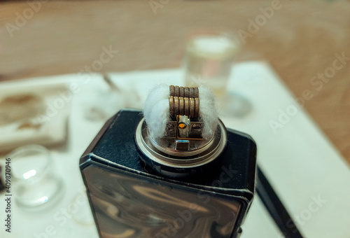 isolated, metal, object, cotton, vape, vaping, spirals, coils, burn, gorenje, fire photo