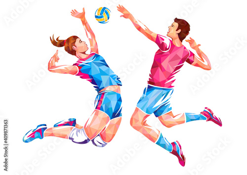 Volleyball Players Conceptual Geometric Design