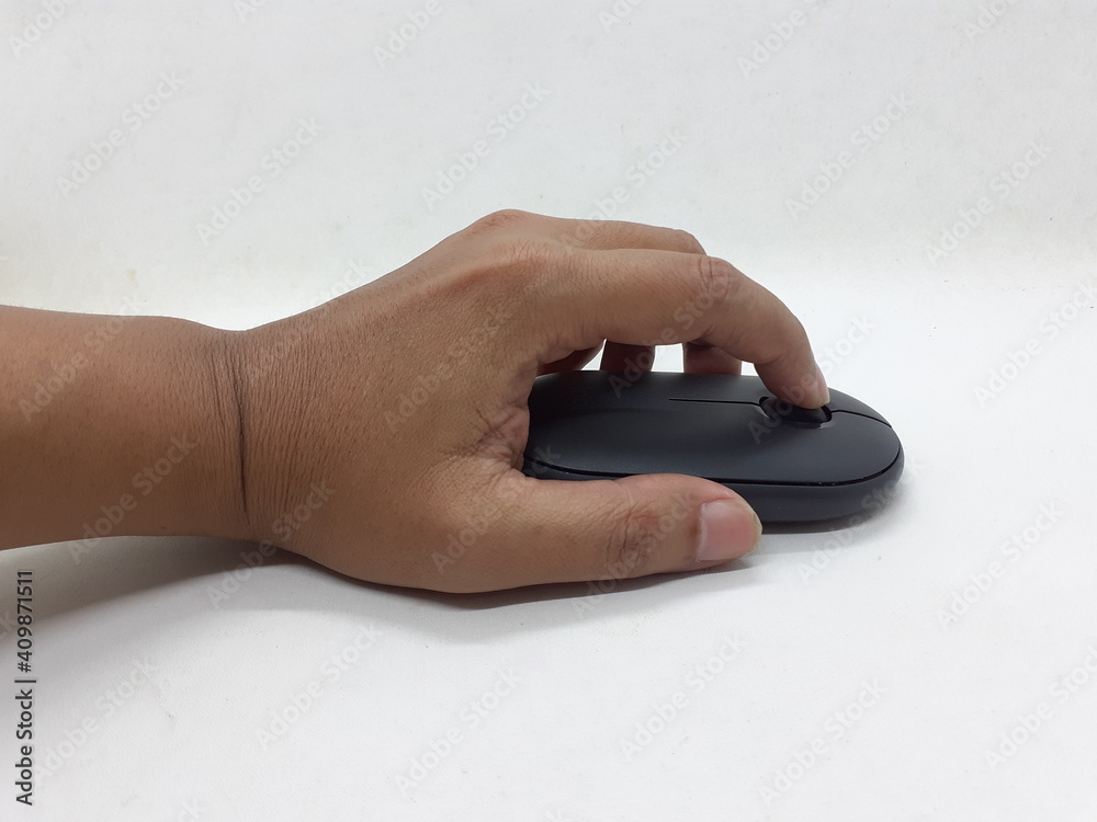 Electronic Black Elegant Mouse for Computer Peripheral Accessories Device in White Isolated Background Electronic Black Elegant Mouse for Computer Peripheral Accessories Device in White Isolated Background