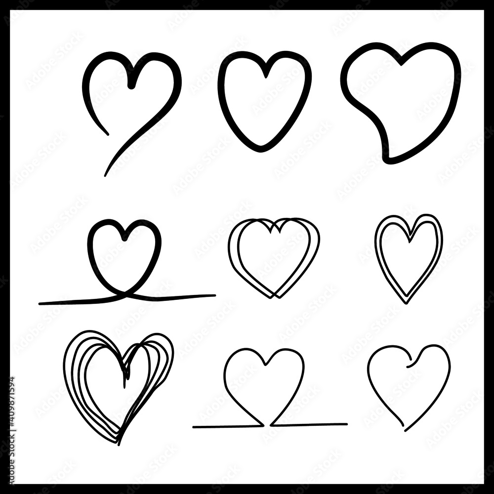 Hand drawn doodle grunge heart vector set. Set of outline hand drawn heart Hand drawn doodle grunge heart vector set. Set of outline hand drawn heart