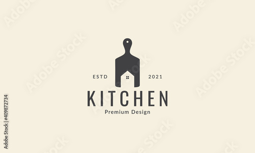 cutting board with home kitchen logo symbol icon vector graphic design illustration