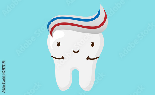 cute cartoon tooth smile happily with toothpaste hairstyle. Vector illustration EPS10.