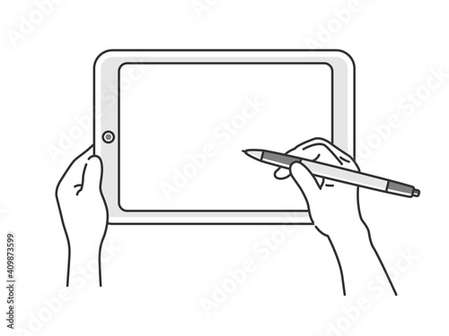 タブレットでタッチペンを使うイラスト