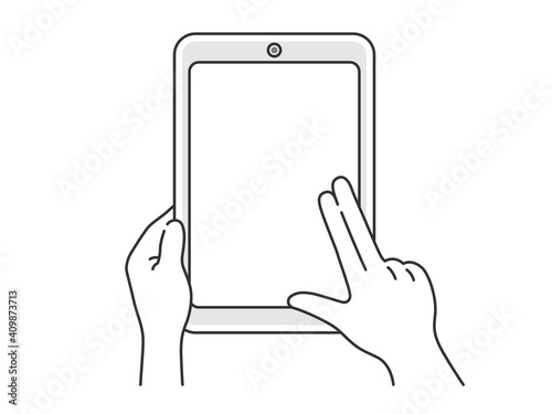 タブレットPCを指で操作するイラスト
