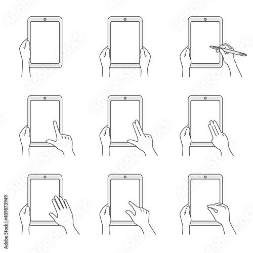 タブレットPCを操作する手のイラストセット