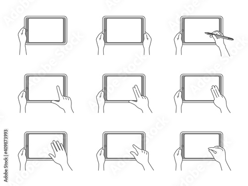 タブレットPCを操作する手のイラストセット