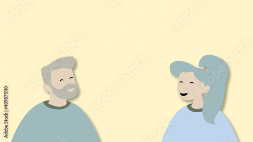 Cartoon man and woman are talking on white background illustration.