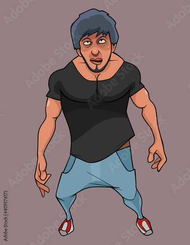 cartoon muscular sporty hooligan looking brazenly looking