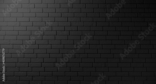 Black brick wall. Dark background. Grunge backdrop. Modern home design.