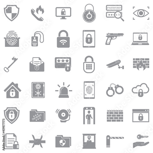 Security Icons. Gray Flat Design. Vector Illustration.