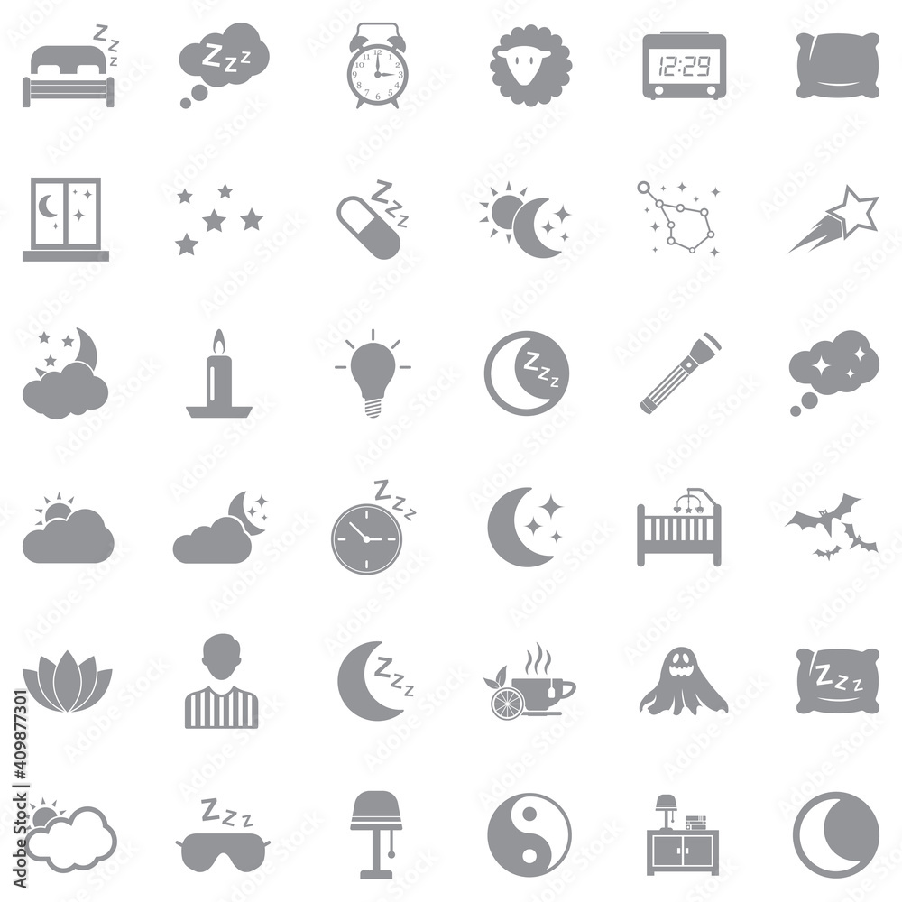 Sleep Icons. Gray Flat Design. Vector Illustration. Sleep Icons. Gray Flat Design. Vector Illustration.